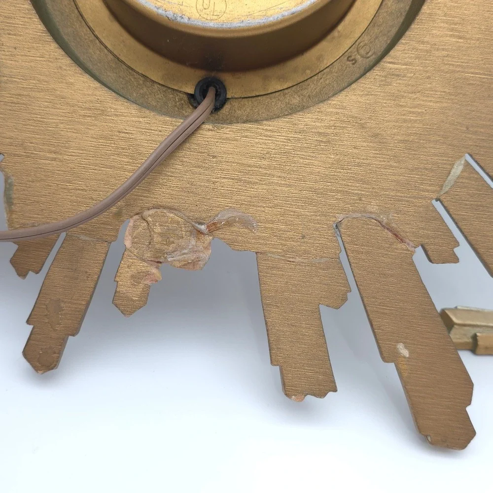 Syroco Sunburst Wall Clock Mid Century Modern‎ Electric Vintage Movement Works